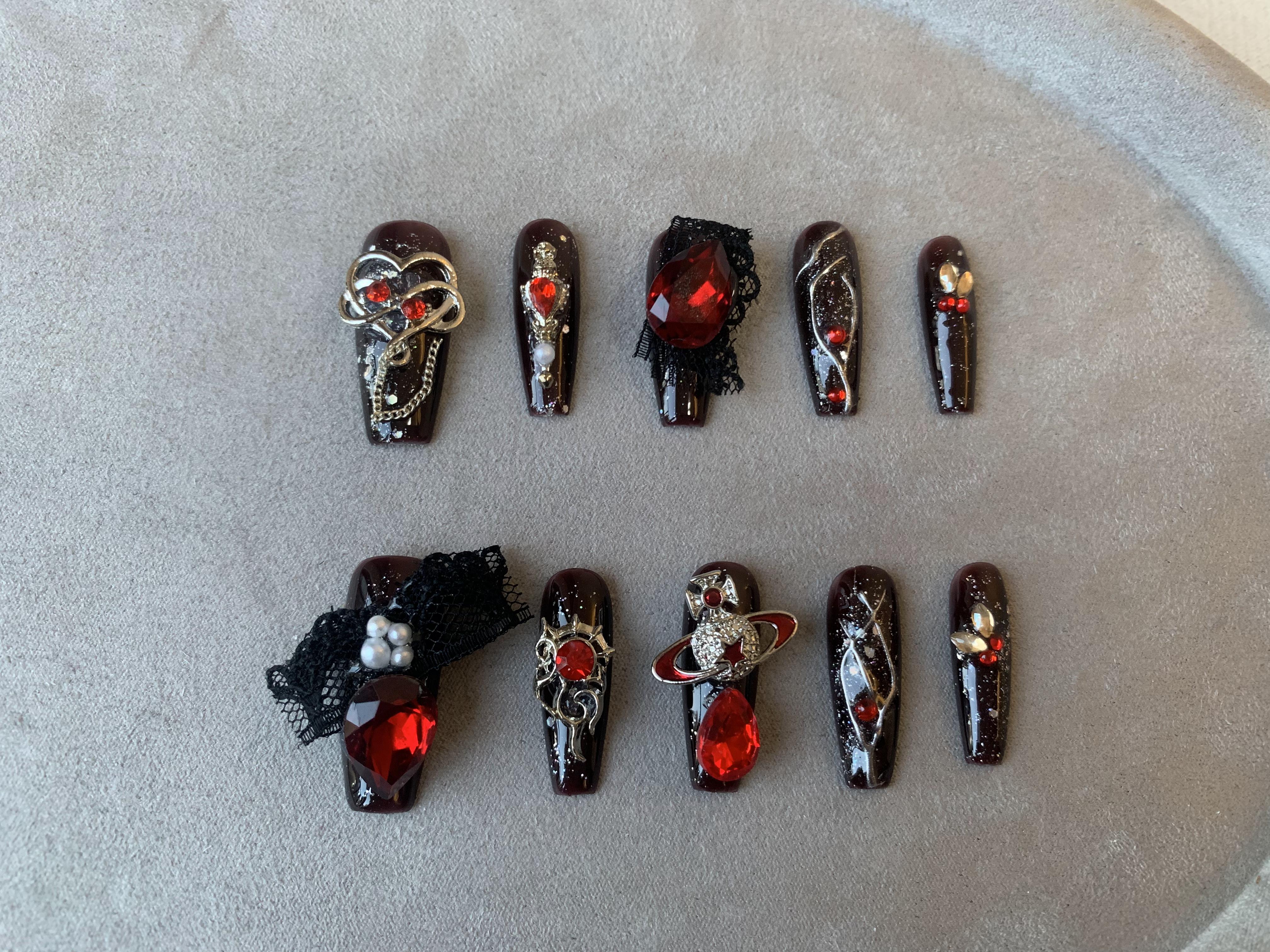 Ruby Charm Red Handmade Press-On Nails for Elegant Occasions