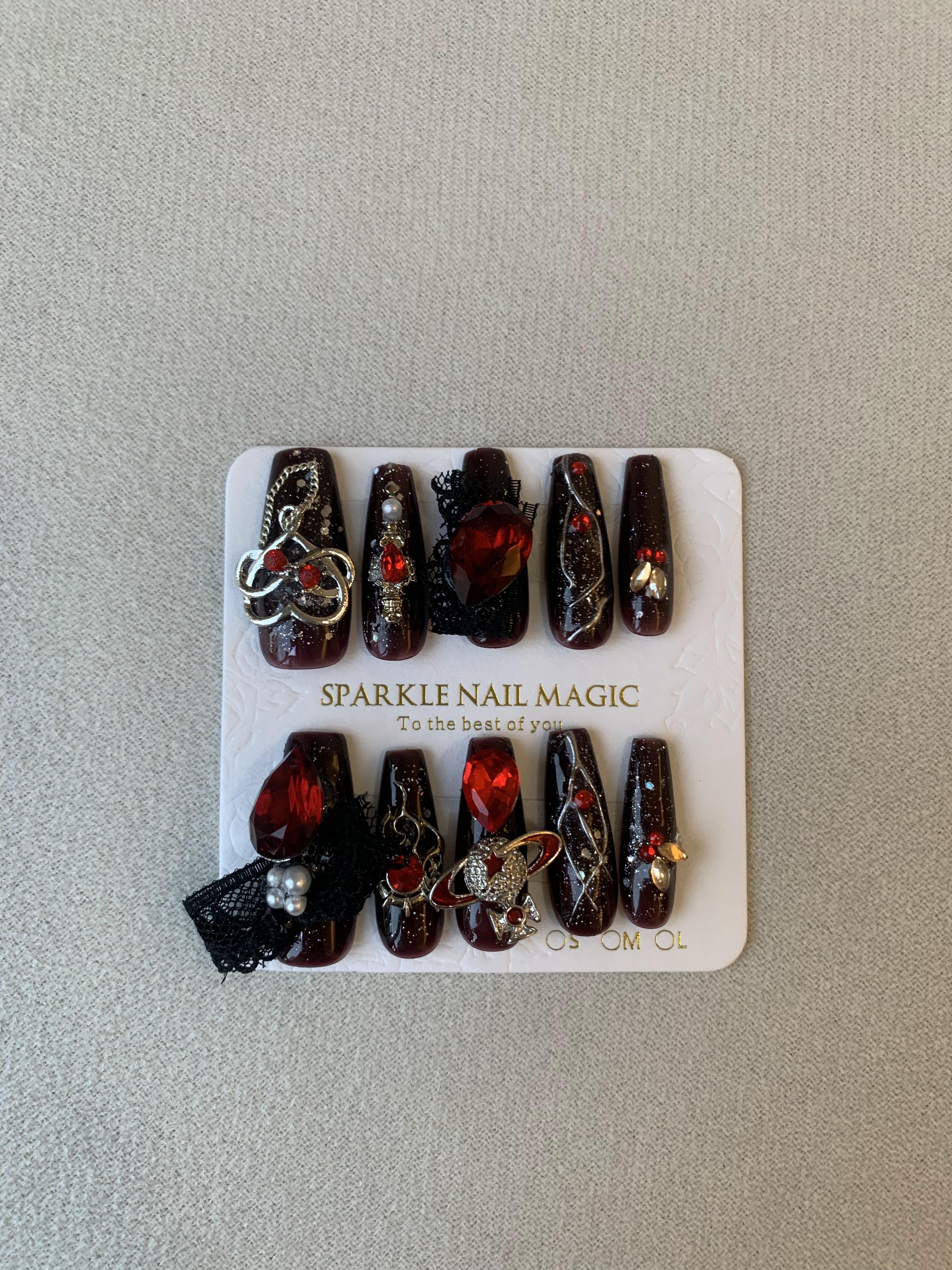 Ruby Charm Red Handmade Press-On Nails for Elegant Occasions