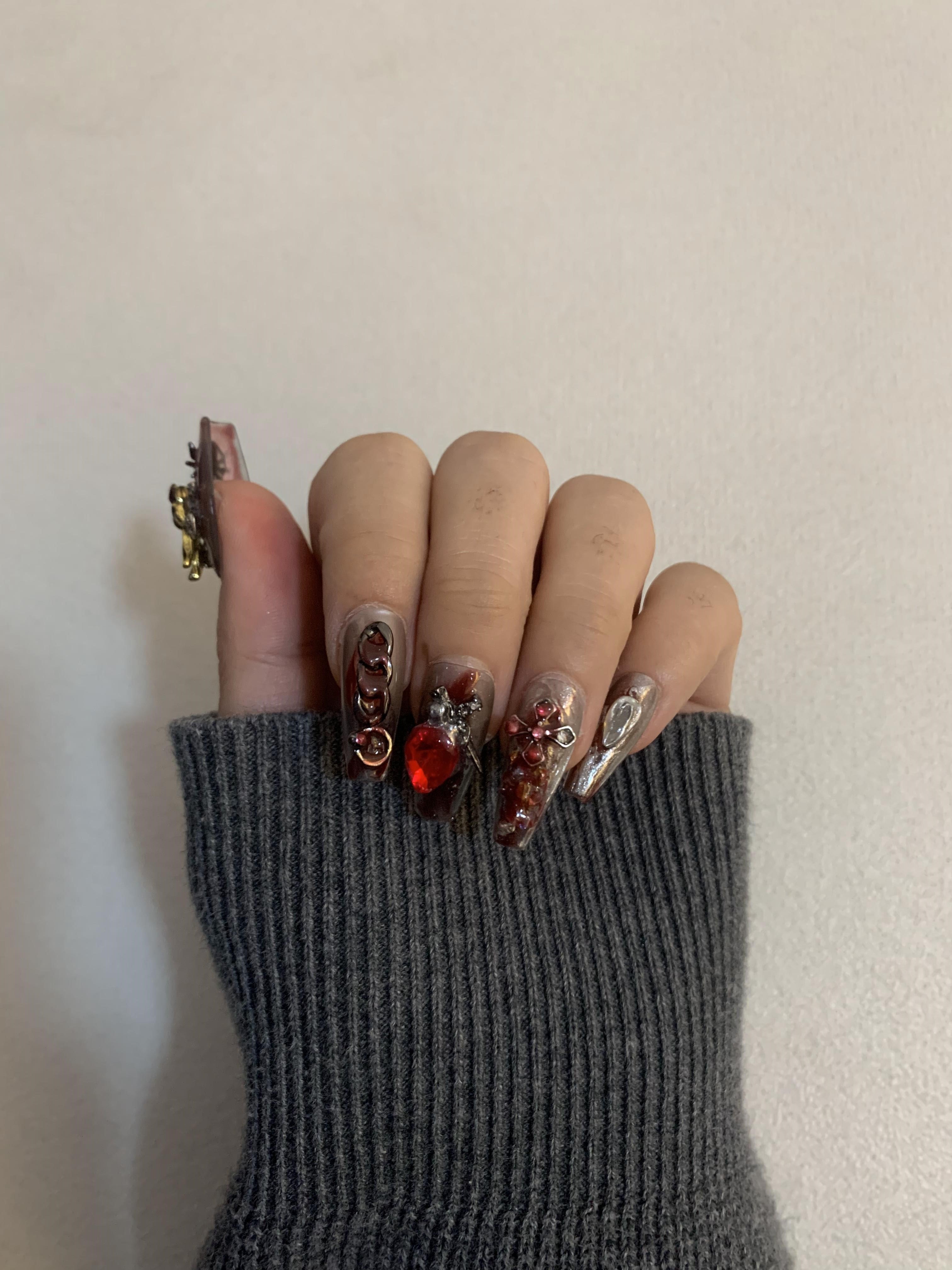 Flame Kiss Red Handmade Press-On Nails for Bold Date Night