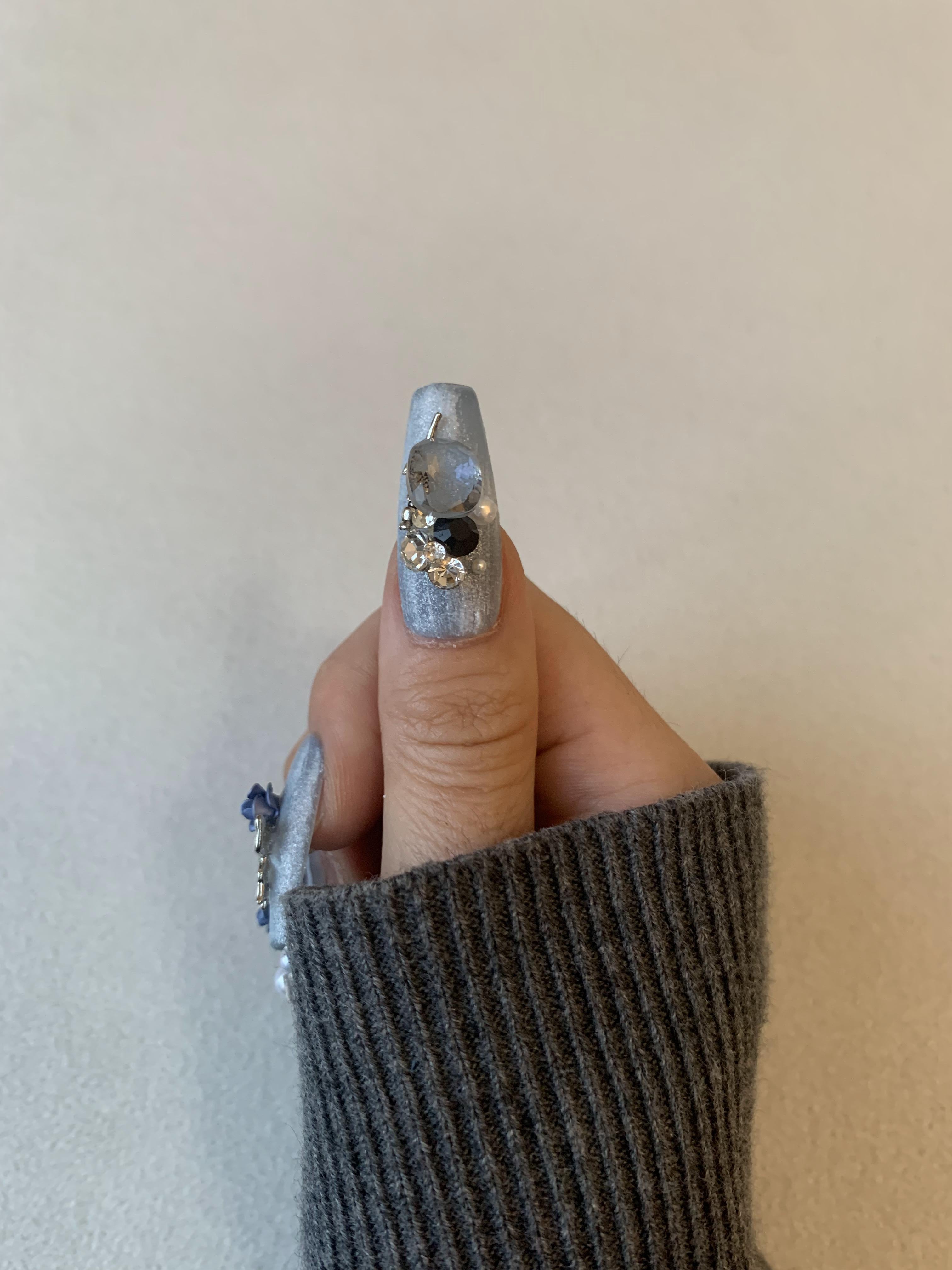 Blueberry Night Blue Handmade Press-On Nails for Evening Looks