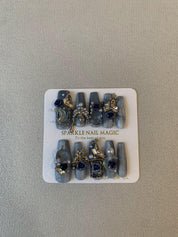 Blueberry Night Blue Handmade Press-On Nails for Evening Looks