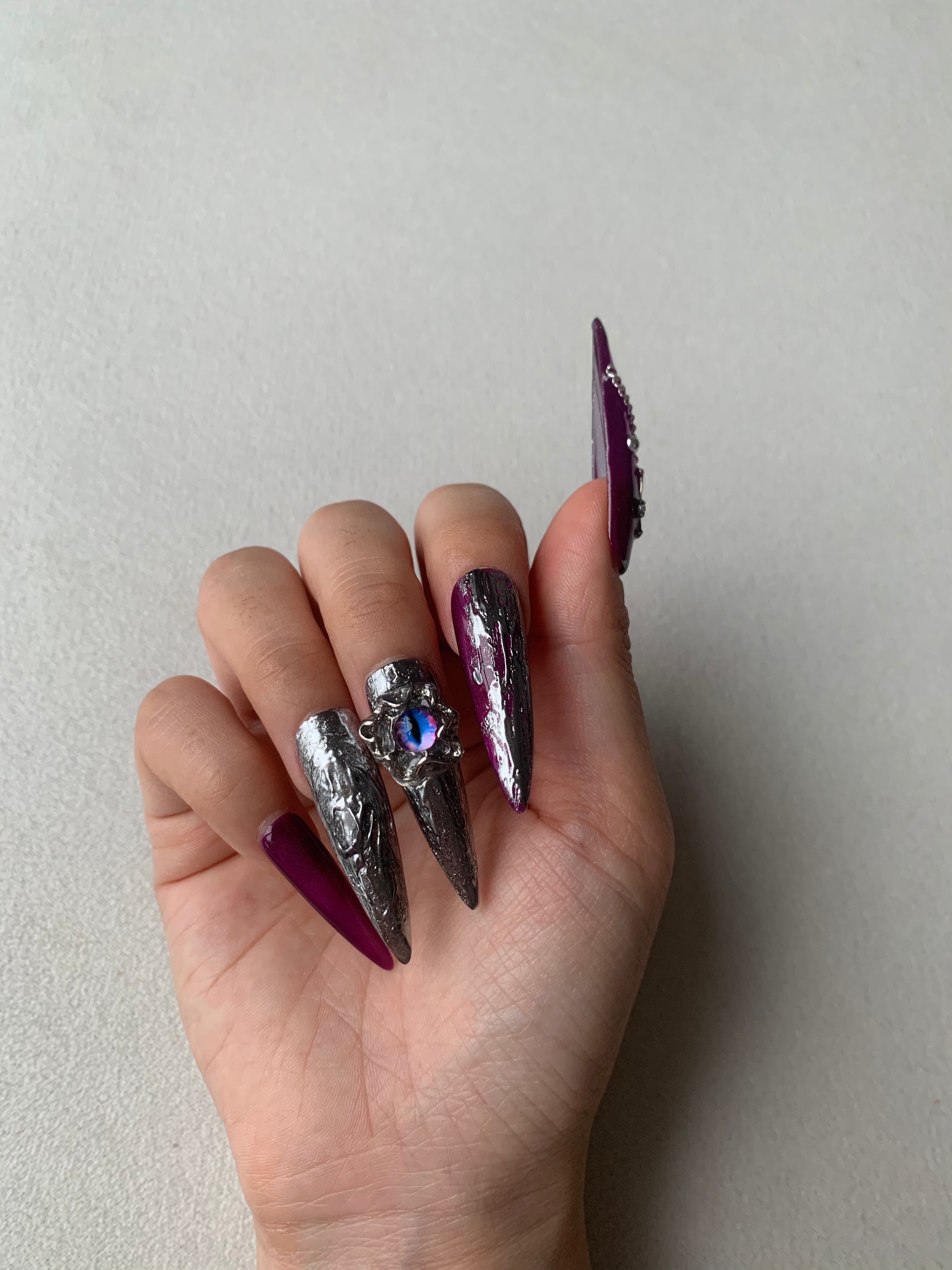 Violet Night Purple Handmade Press-On Nails for Evening Glam