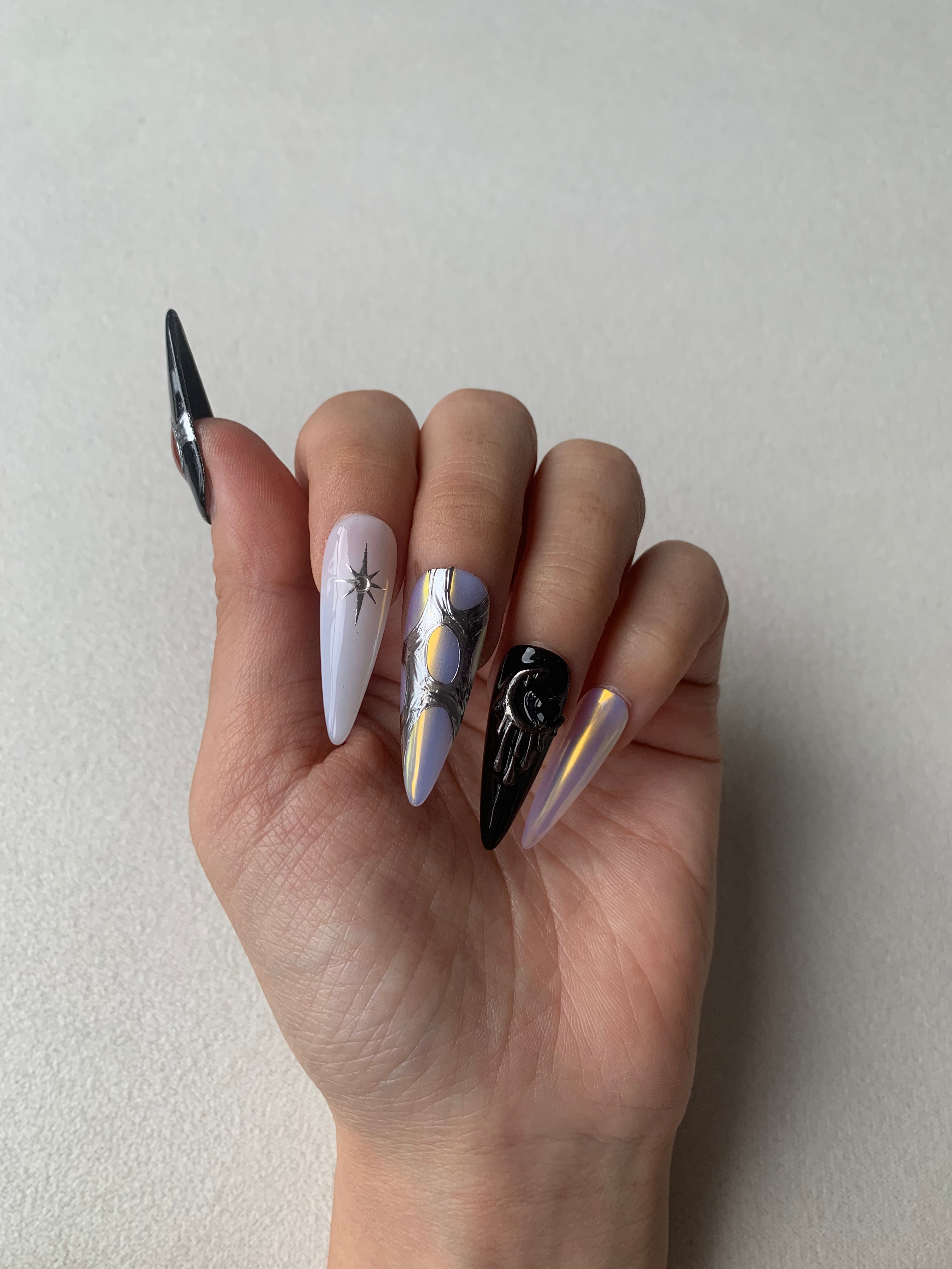 Onyx Obsession Black Handmade Press-On Nails for Bold Looks