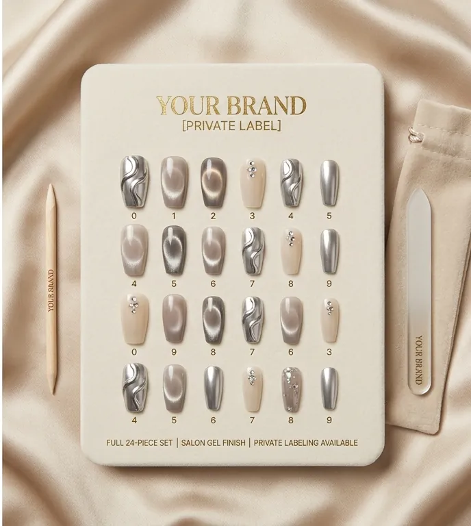 Private label press-on nail display kit with custom branding